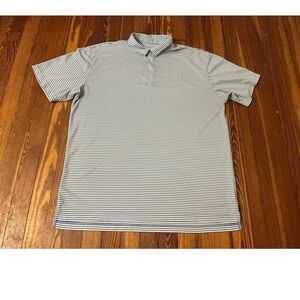 Johnnie-O Blue Mens Striped Performance Polo Size 2XL in good condition.